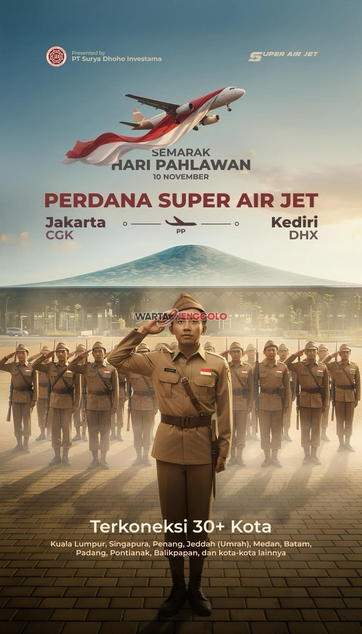 Penerbangan pertama Super Air Jet mendarat di Bandara Dhoho Kediri sebagai sejarah baru transportasi udara.